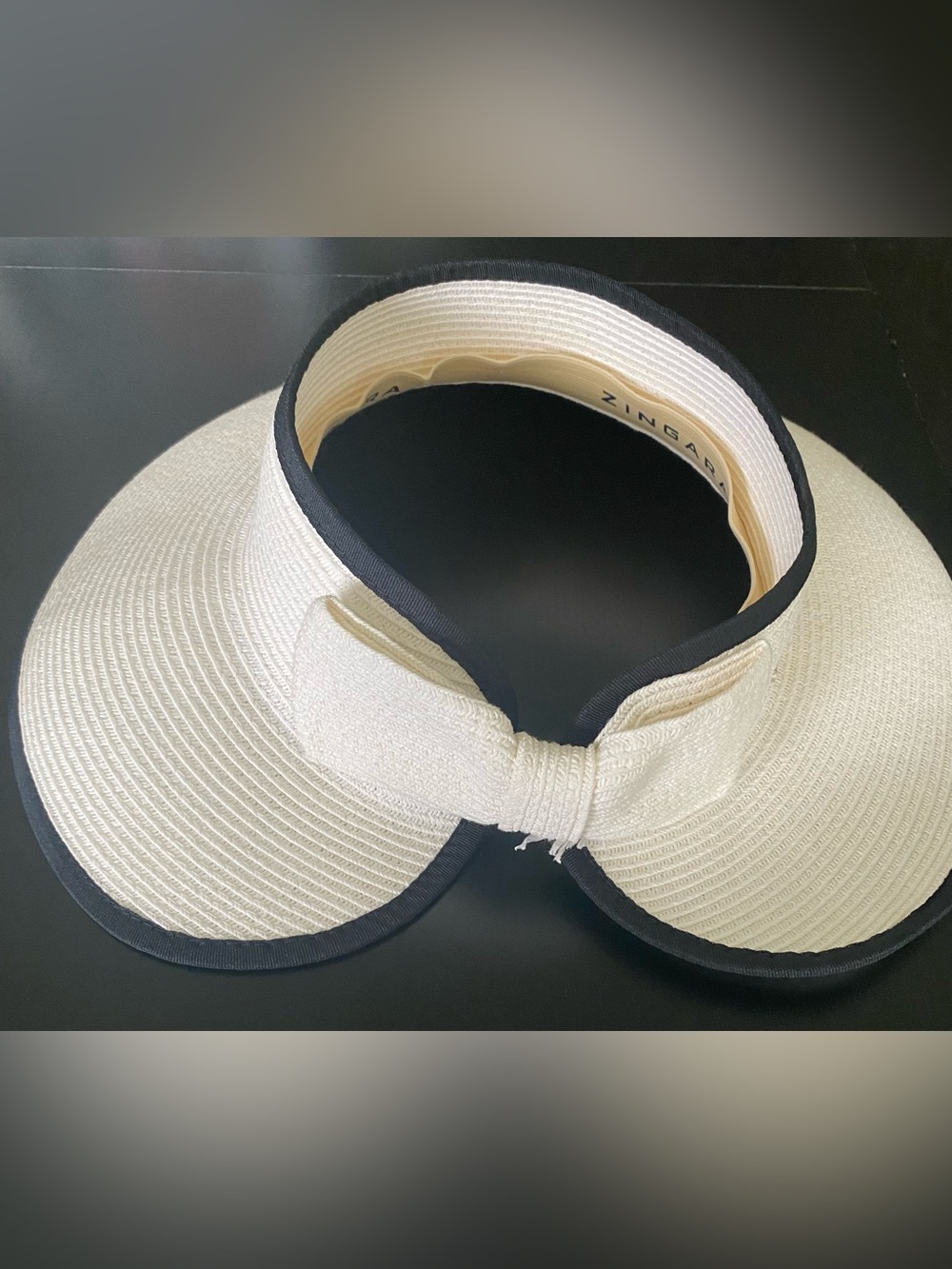 Nwot~ Cream Straw Sun Visor with Black Trim and Bow